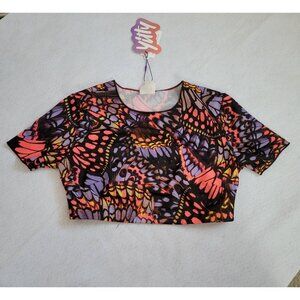 Yitty Size XL Butterfly Mesh Crop Top Short Sleeve